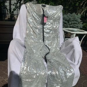 Silver Sequin Cowl Neck Halter Jumpsuit
